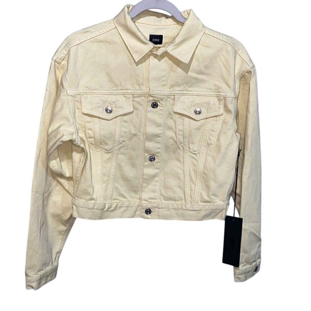EDWIN Anthropologie Womens SIA‎ Denim Jacket M Lemonade 80s Cropped Colorful NWT
